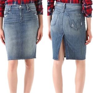 MOTHER | Women’s Classic Blue Denim The Pegged Skirt Graffiti Girl Jean Skirt 27